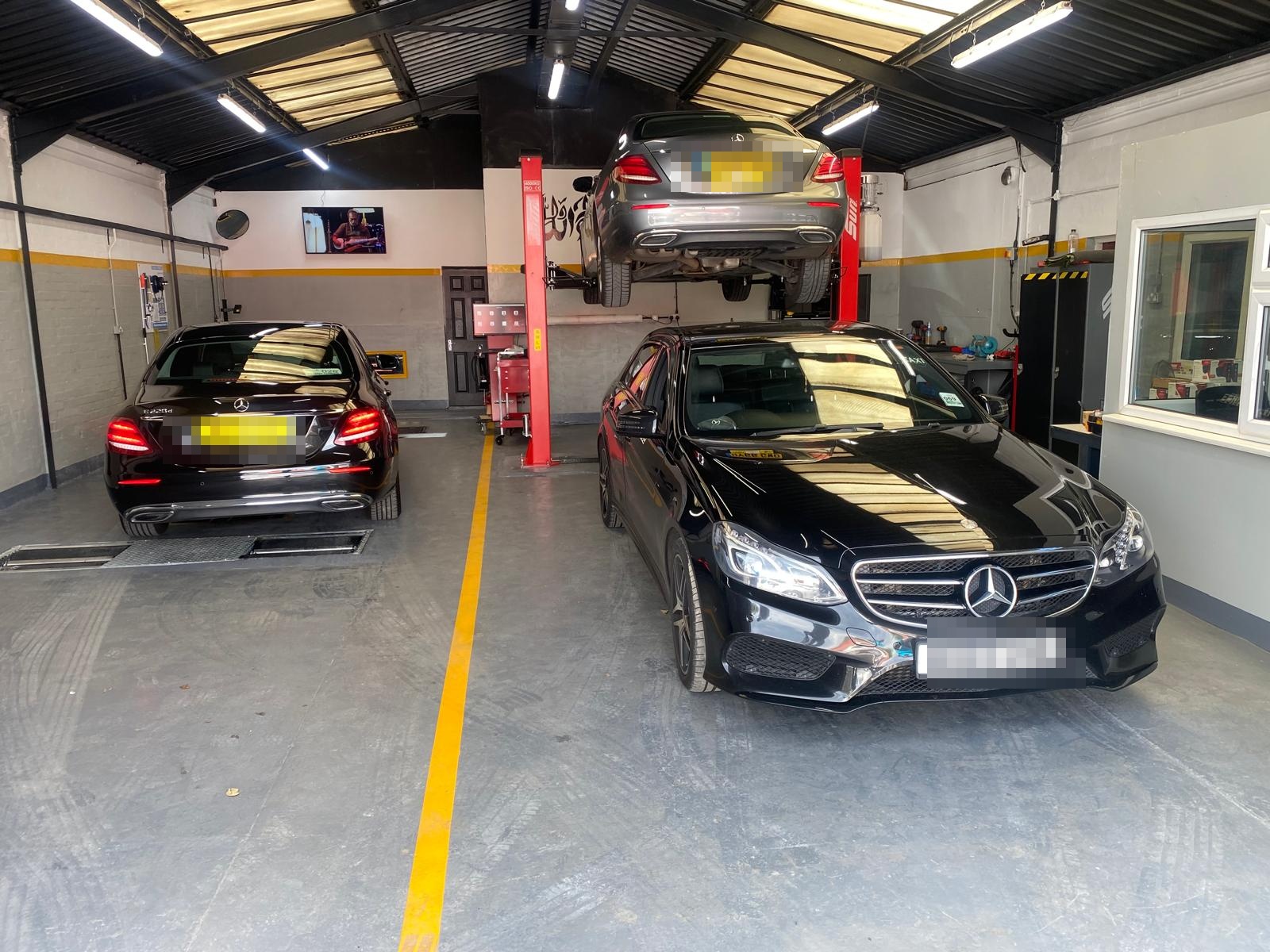 Mercedes vehicles being serviced inside the Auto Tech Coventry workshop