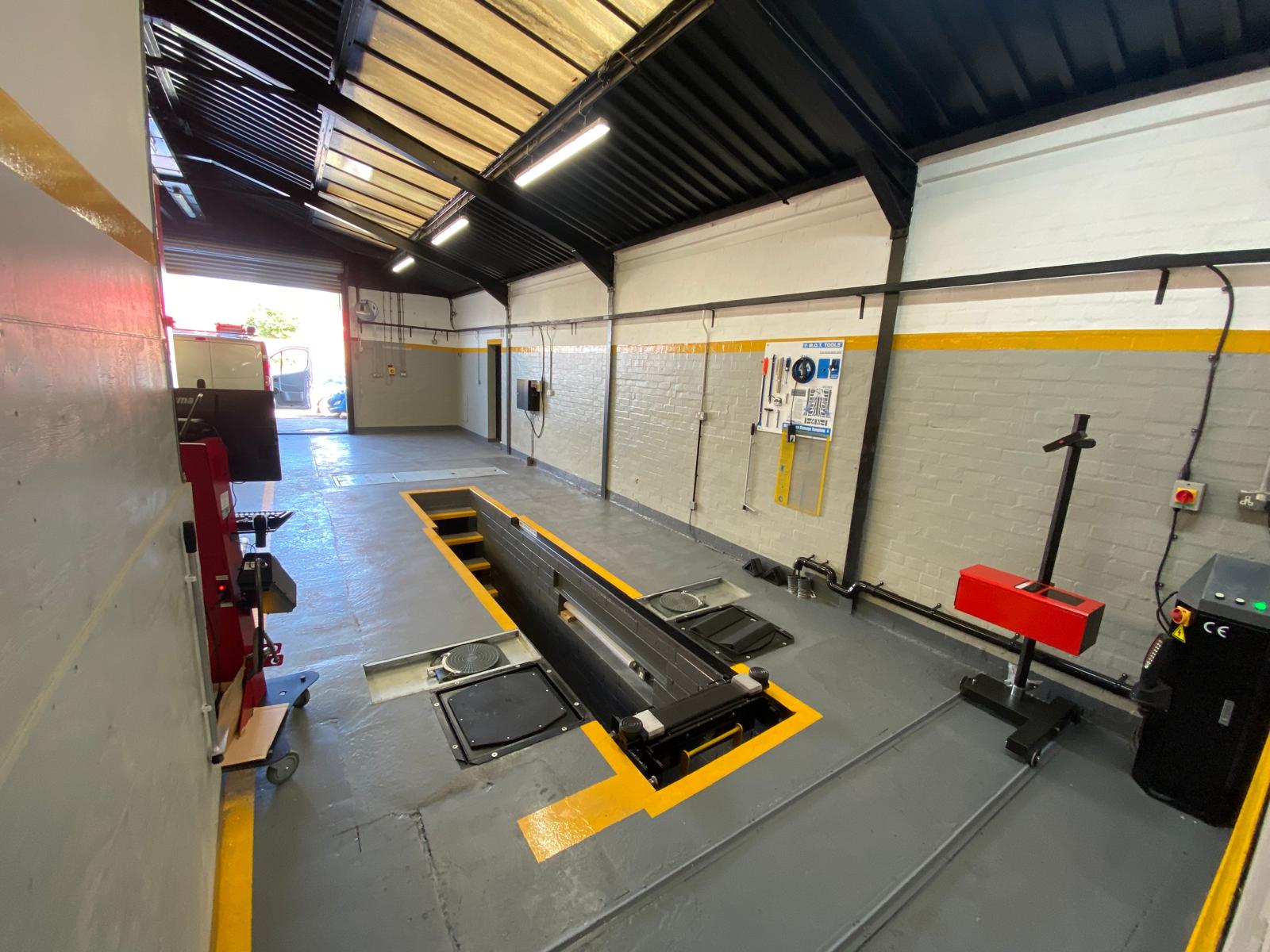 MOT test lane with brake tester